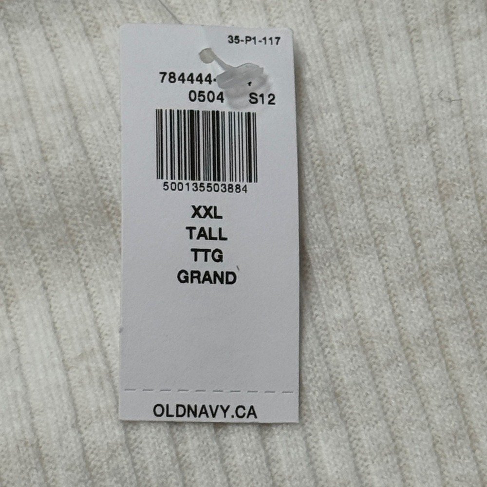 NEW Old Navy Sweater Men's 2XL Tall White SoSoft Lite Ribbed‎ Knit Long Sleeve - Picture 7 of 7